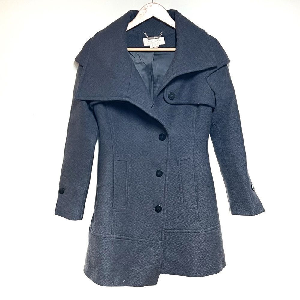 Karen Millen England Charcoal Wool Riding Coat Womens Sz 8
